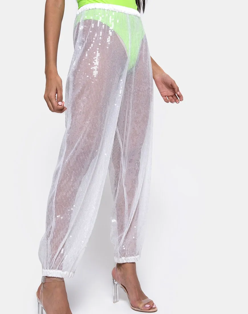 Roid Trouser in Sheer White Clear Crystal