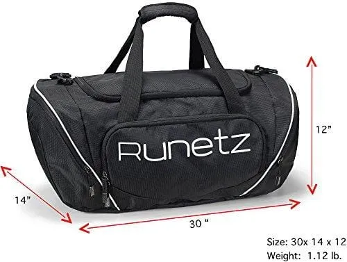 Runetz - Gym Bag for Women and Men - Ideal Workout Overnight Weekend Bag - Sport Duffle Bag - XL SIZE 30 x 14 x 12 inches - BLACK