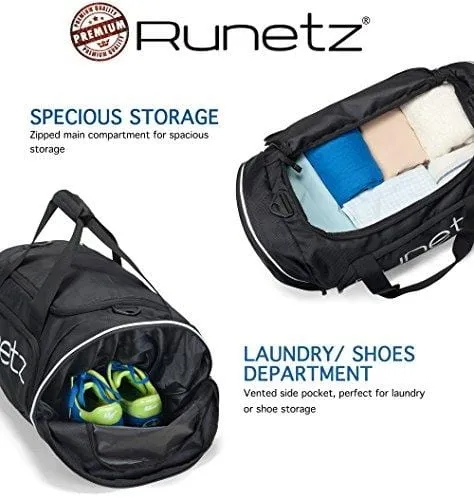 Runetz - Gym Bag for Women and Men - Ideal Workout Overnight Weekend Bag - Sport Duffle Bag - XL SIZE 30 x 14 x 12 inches - BLACK