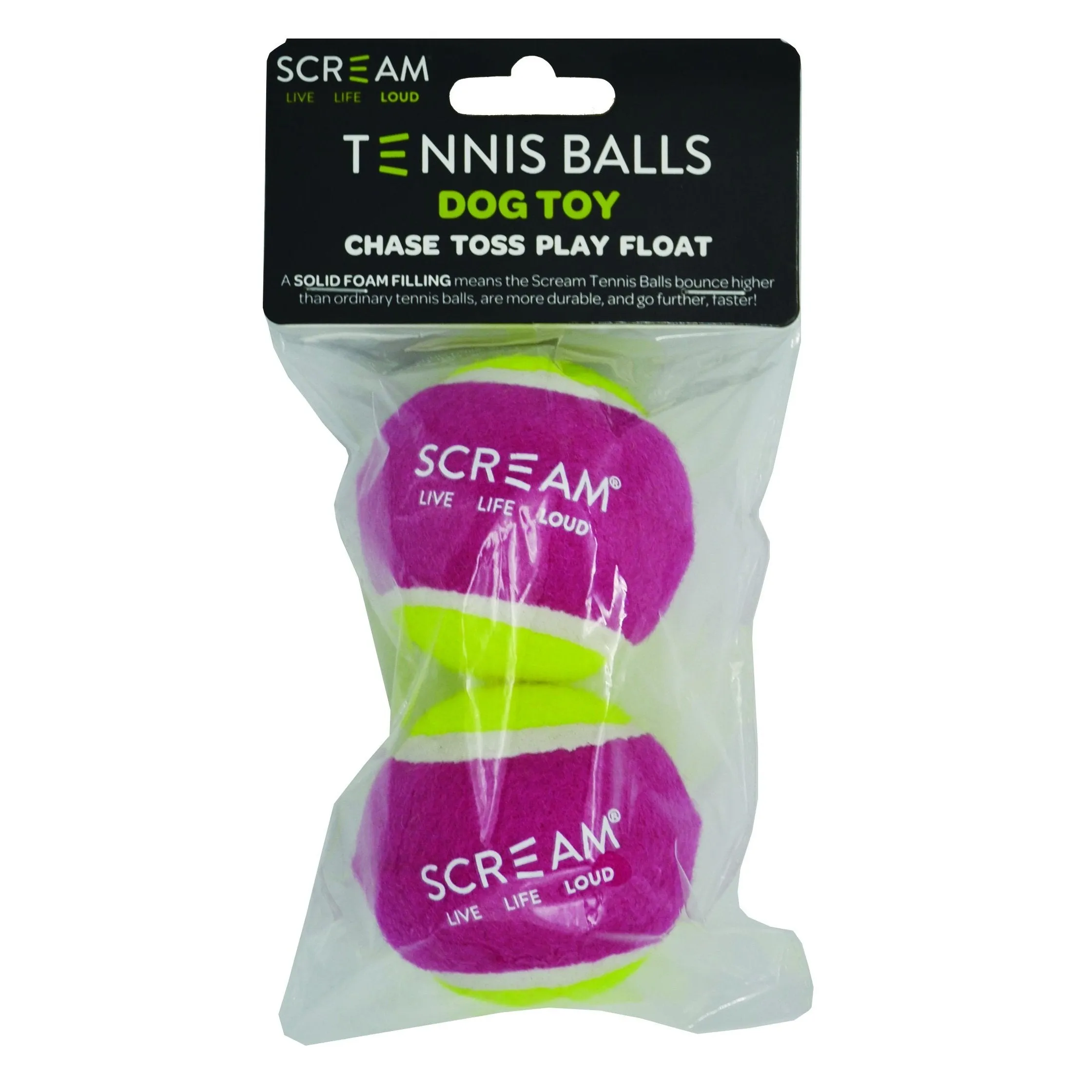 Scream Tennis Balls Medium Pink and Green Dog Toy 2 Pack