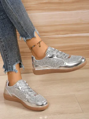 Sequin PU Leather Flat Sneakers