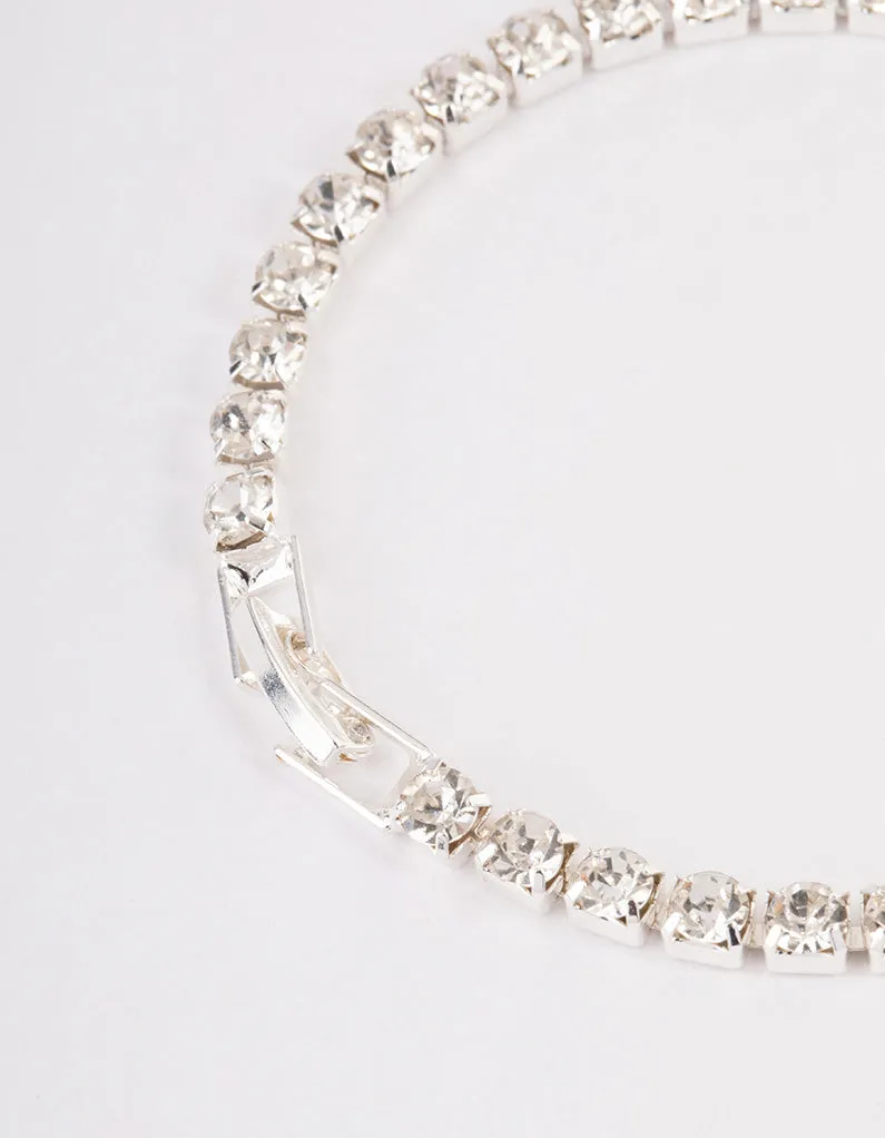 Silver Diamante Round Stone Tennis Bracelet