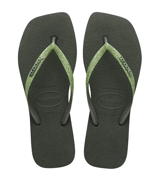 Slim Square Glitter Flip Flops Green Olive