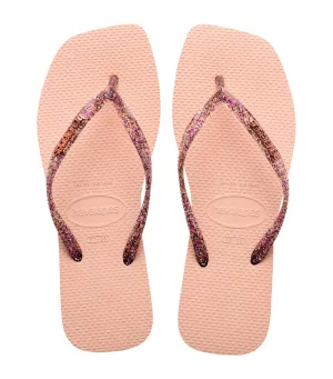 Slim Square Logo Metallic Flip Flops Ballet Rose