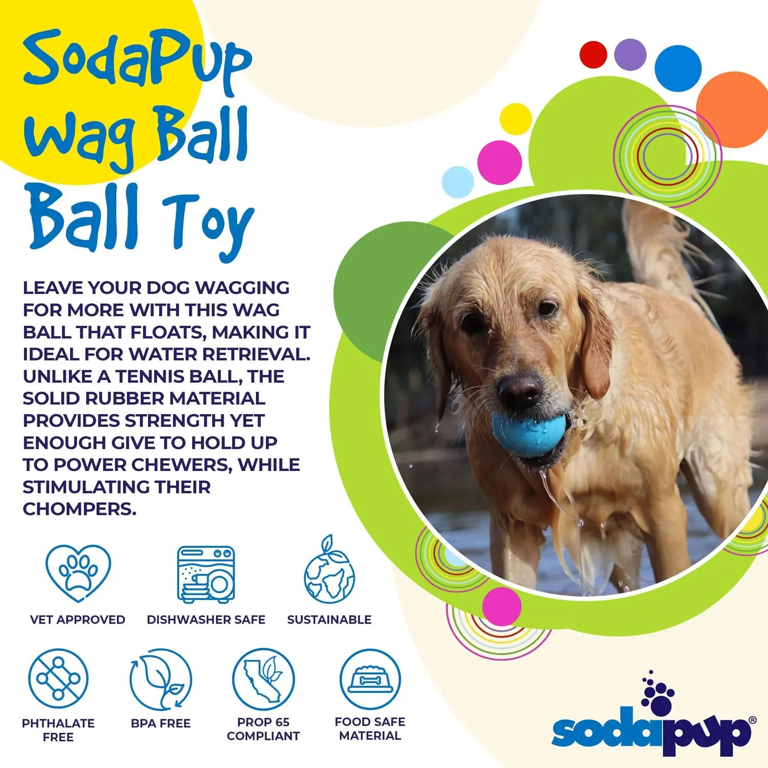 SodaPup Wag Ultra Durable Rubber Ball