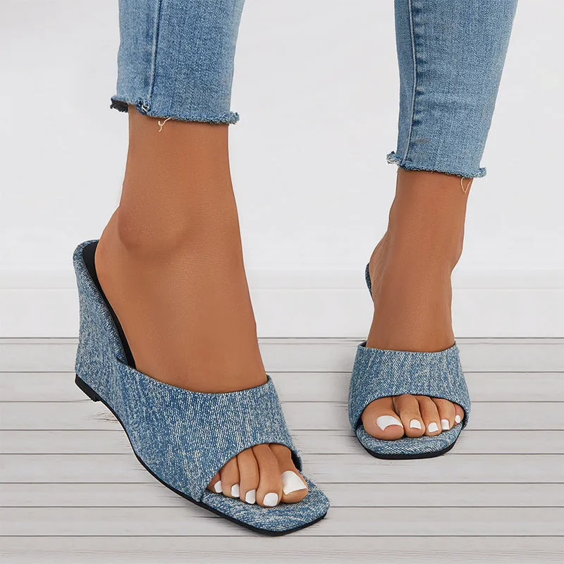 Sohiwoo  Open Toe Wedges Heel Mules Slip on Backless Sandals