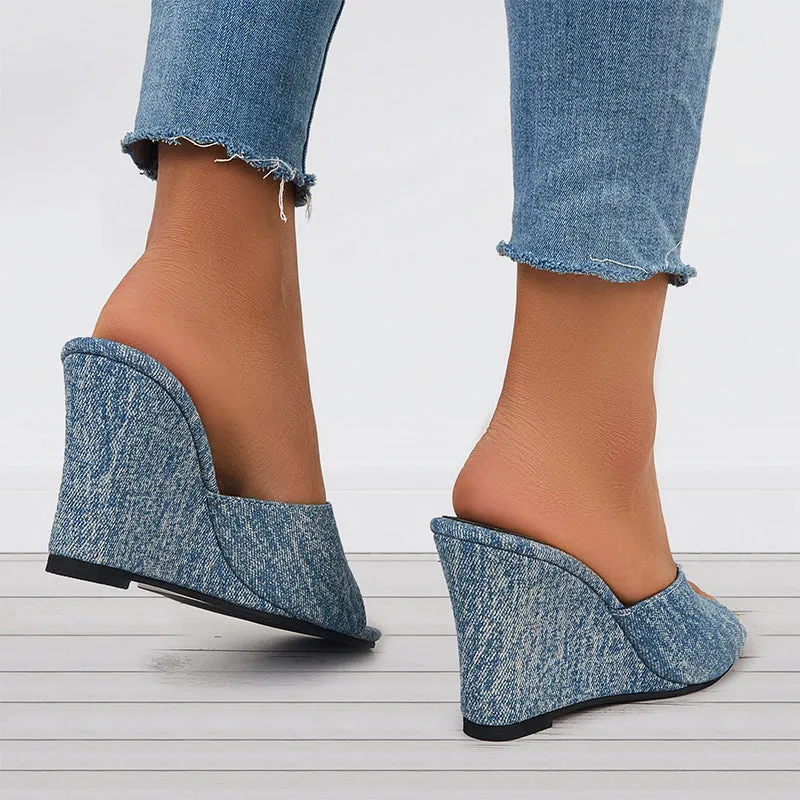 Sohiwoo  Open Toe Wedges Heel Mules Slip on Backless Sandals