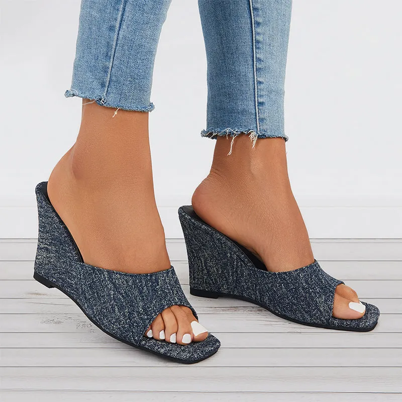 Sohiwoo  Open Toe Wedges Heel Mules Slip on Backless Sandals