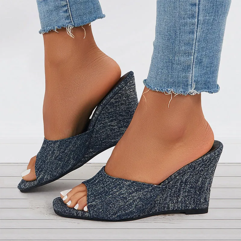 Sohiwoo  Open Toe Wedges Heel Mules Slip on Backless Sandals