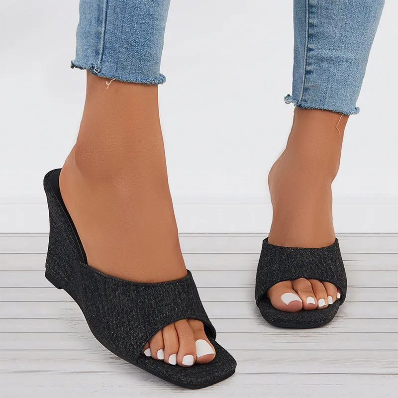 Sohiwoo  Open Toe Wedges Heel Mules Slip on Backless Sandals