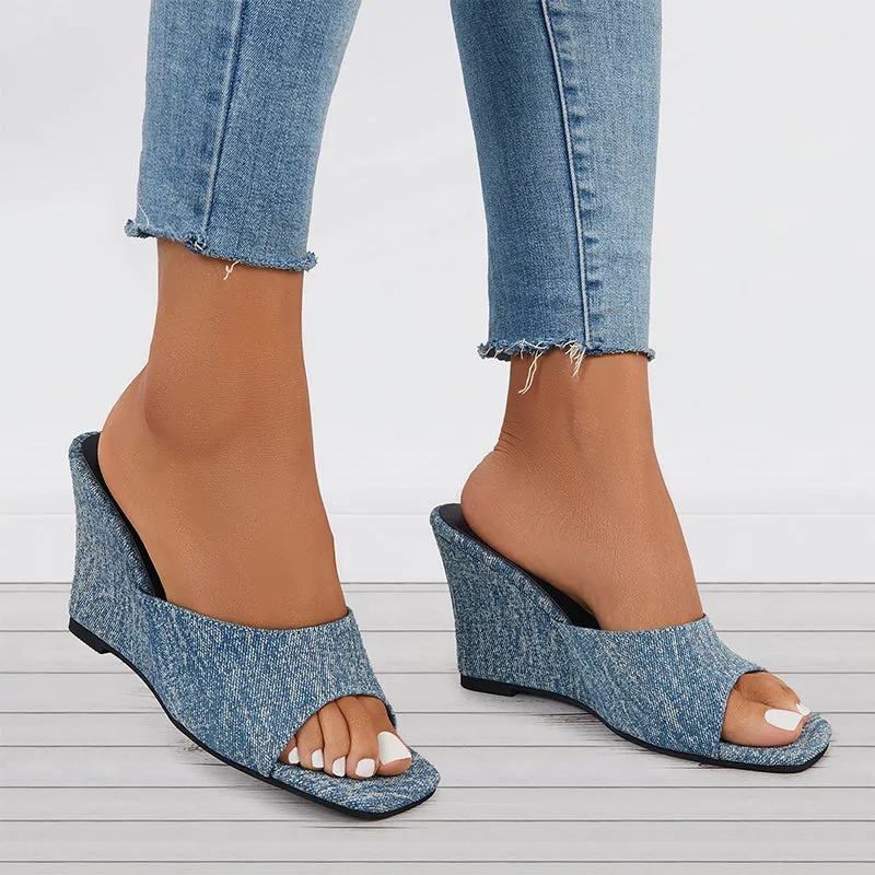 Sohiwoo  Open Toe Wedges Heel Mules Slip on Backless Sandals