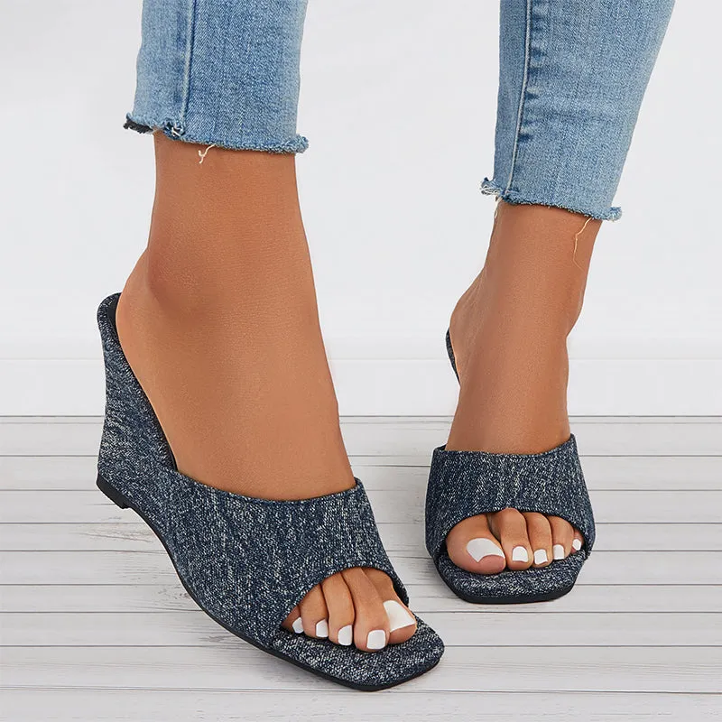 Sohiwoo  Open Toe Wedges Heel Mules Slip on Backless Sandals