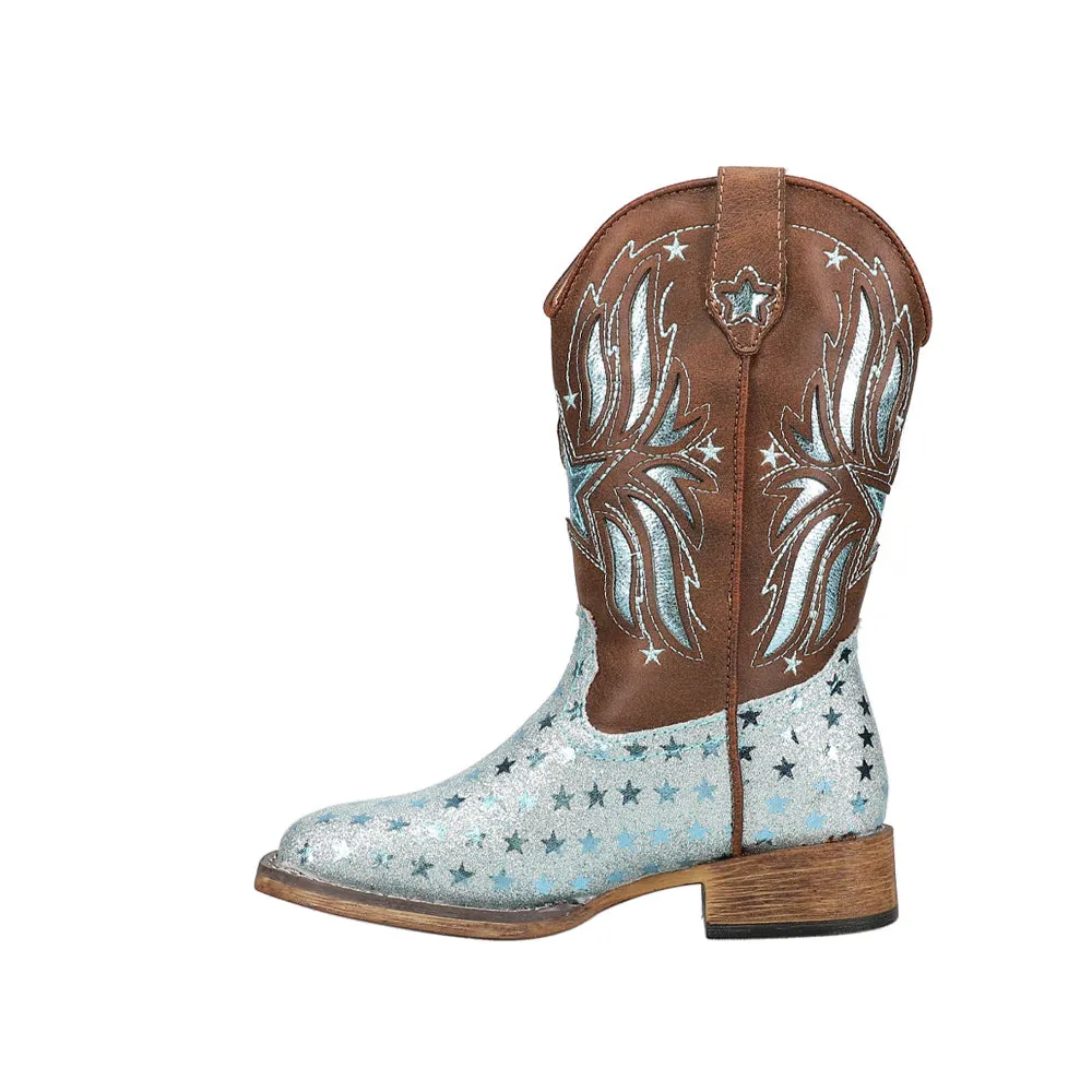 Starlet Tooled Inlay Square Toe Cowboy Boots (Little Kid)