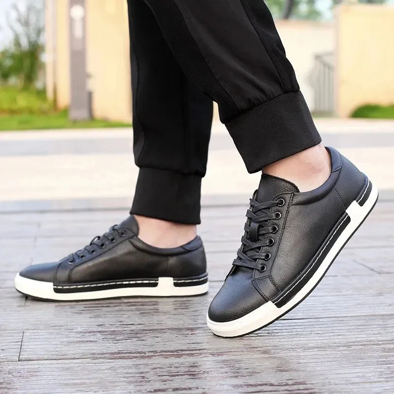 Stitched Sole Soft PU Leather Casual Shoes