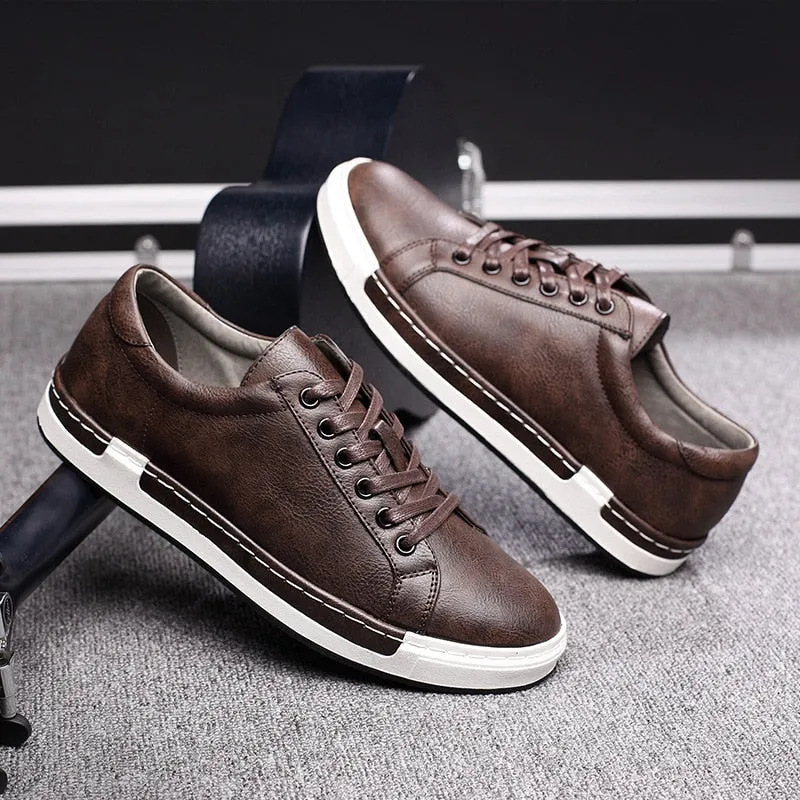 Stitched Sole Soft PU Leather Casual Shoes