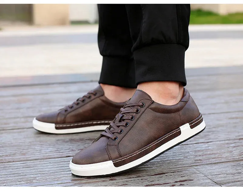 Stitched Sole Soft PU Leather Casual Shoes