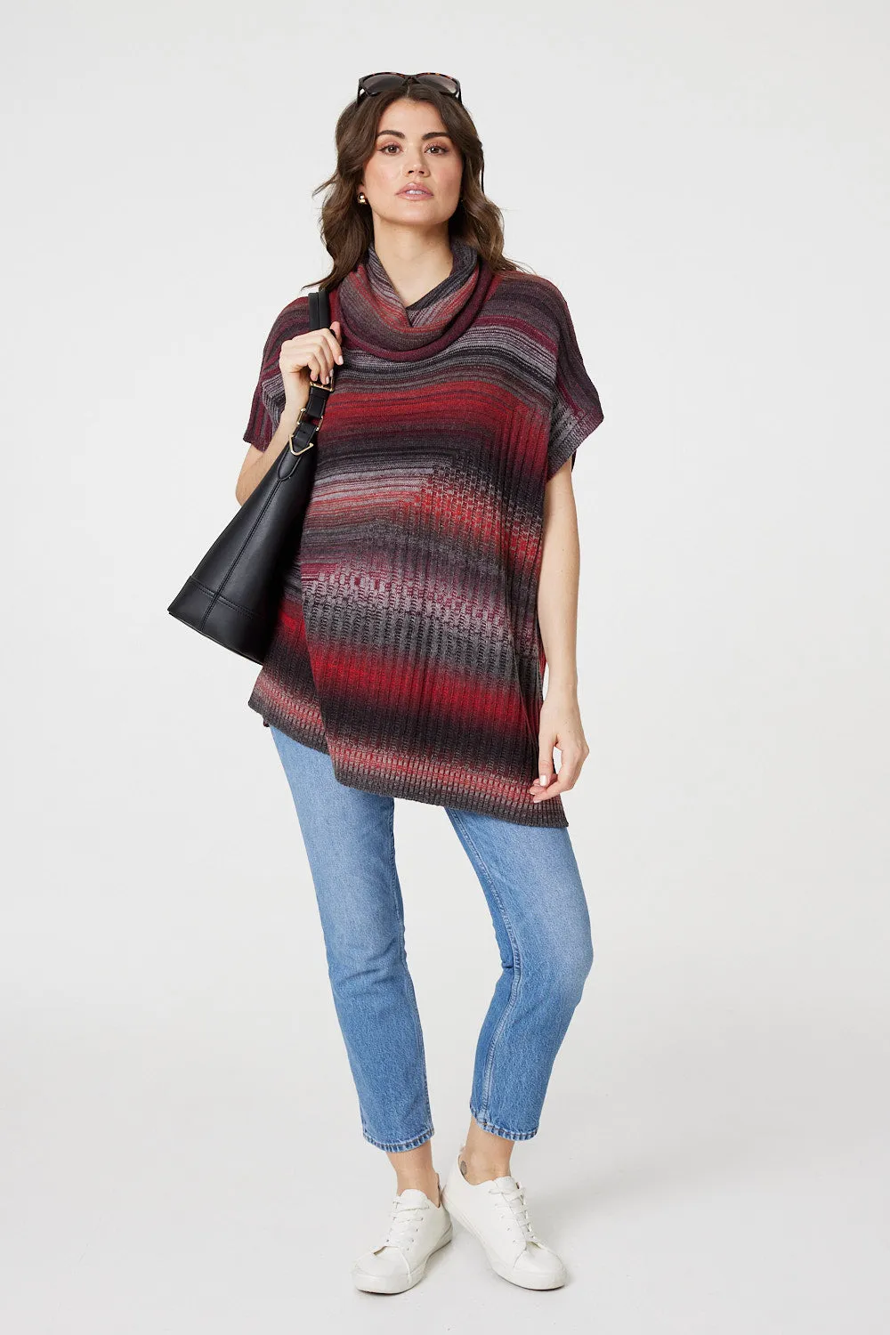 Striped Cowl Neck Oversized Knit Top