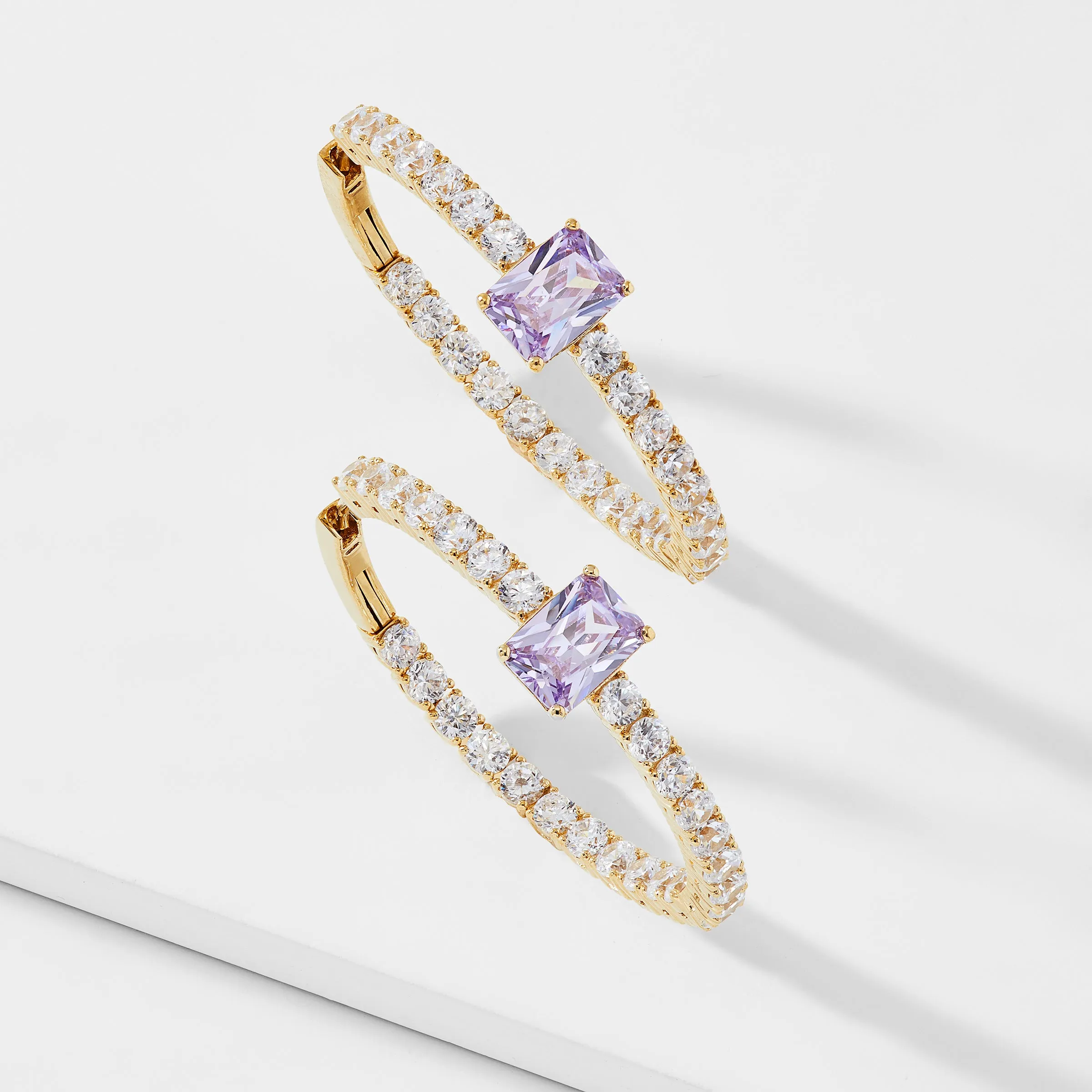 TENNIS ANYONE LAVENDER CZ HOOP EARRINGS