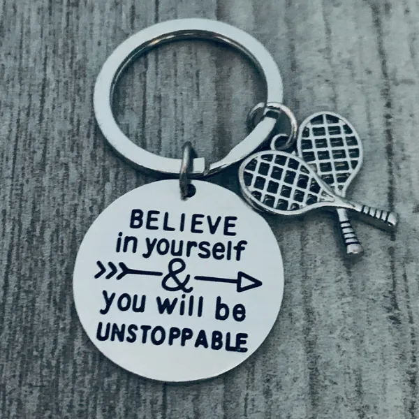 Tennis Keychain with Inspirational Charm