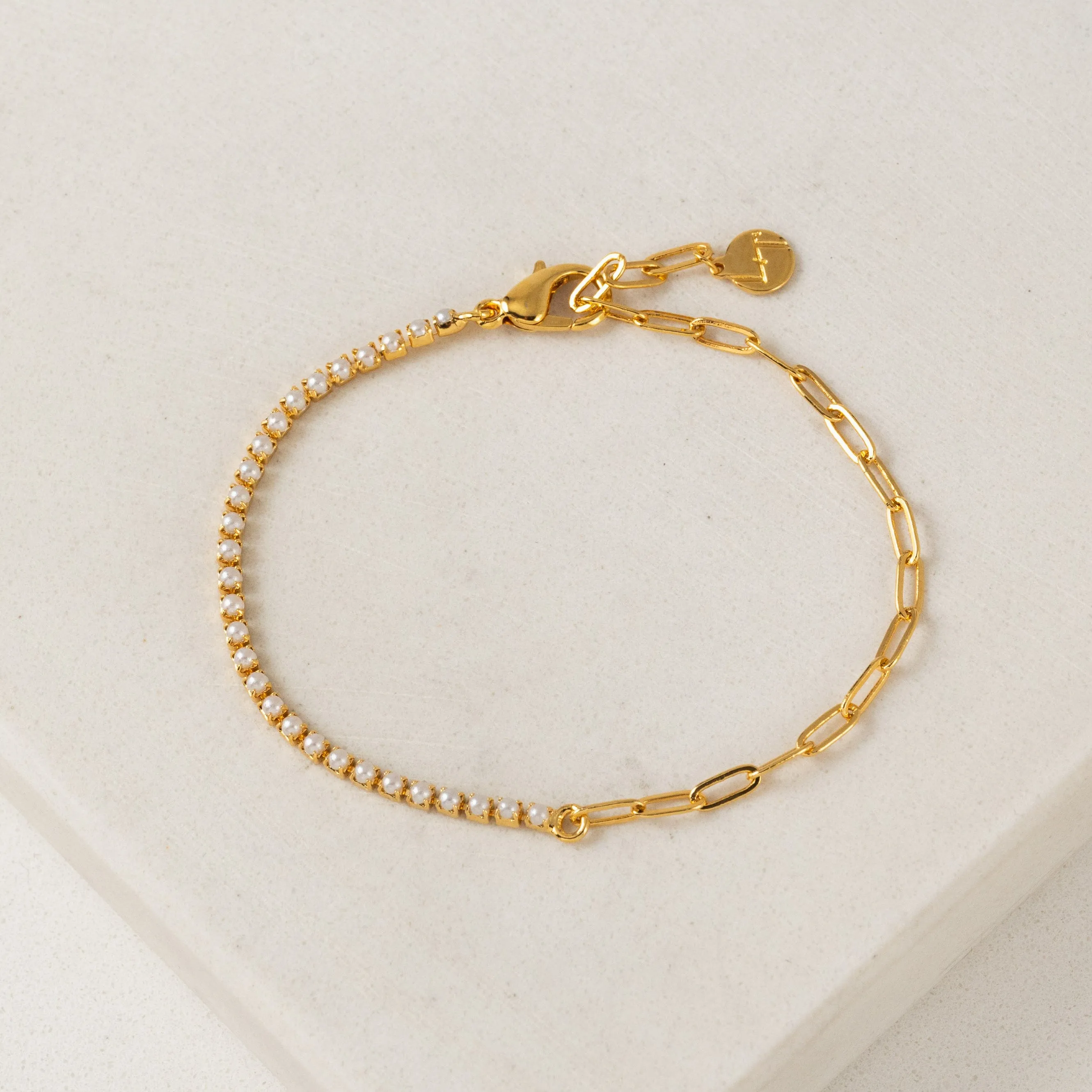 Tennis Paperclip Bracelet Pearl