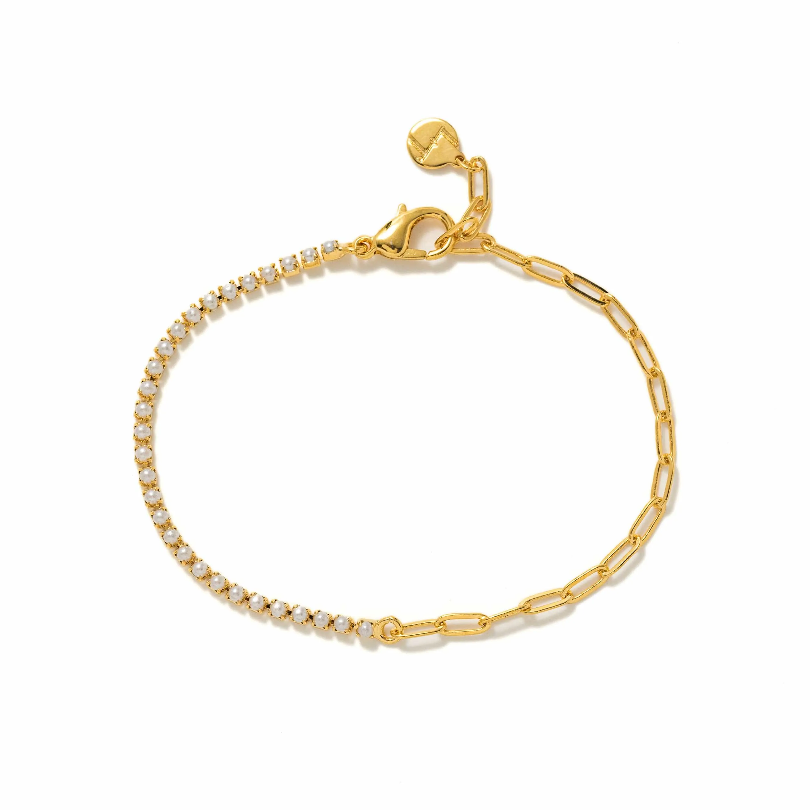 Tennis Paperclip Bracelet Pearl