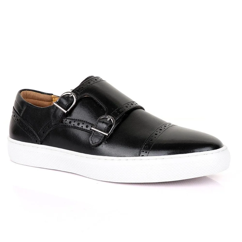 Terry Taylors Double Strap Black Leather Sneaker Shoe