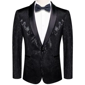 Ties2you Sequin Blazer Classic Black Solid Shawl Collar Glitter Mens Slim Fit Suit