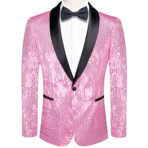 Ties2you Sequin Blazer Pink Solid Shawl Collar Glitter Mens Slim Fit Suit