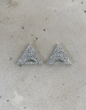 Triangle Earrings Silver Glitter