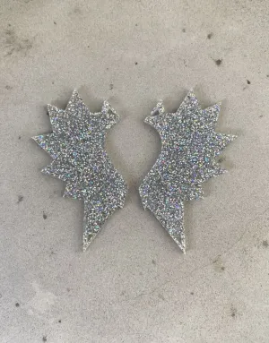 Wings Earrings Silver Glitter