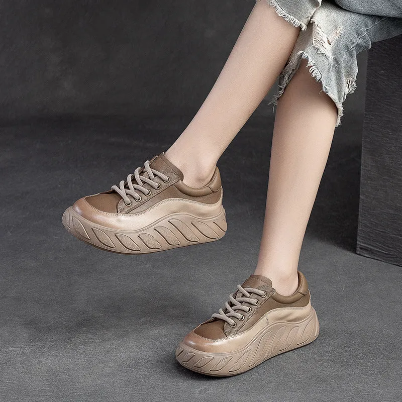 Women Minimalist Leather Comfort Thick Soled Casual Shoes