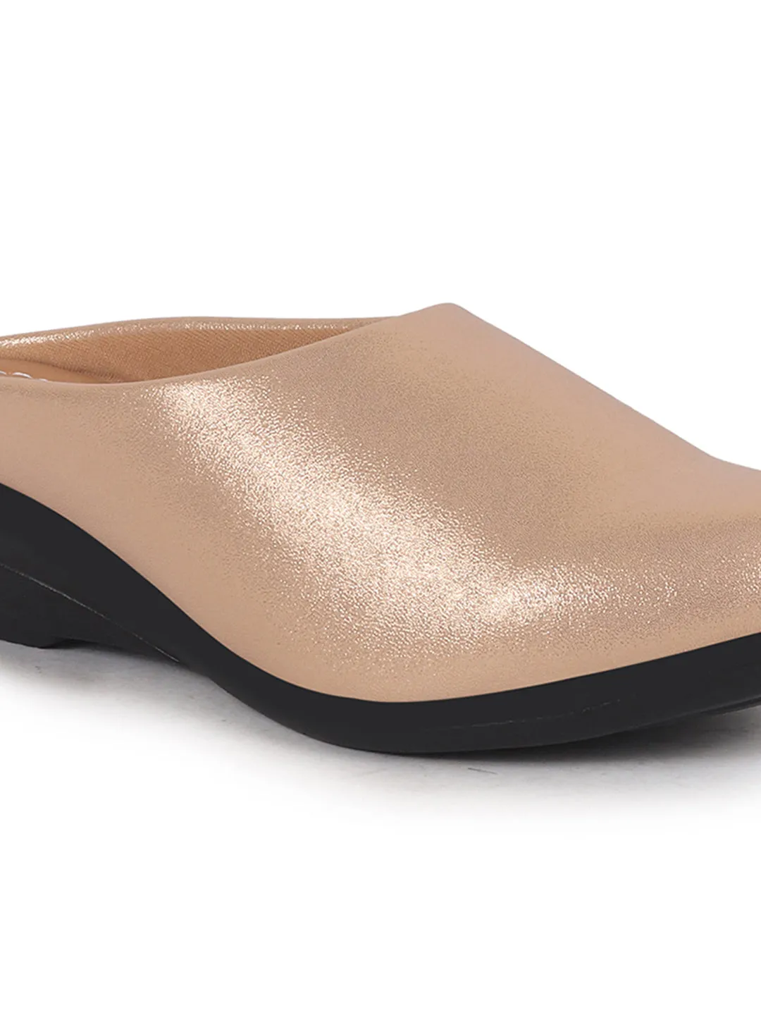 Women Rose Gold Shimmery Platform Wedge Heel Back Open Slip On Shoes for Party|Formal Dress Ballerina|Lightweight All Day Formal Shoes