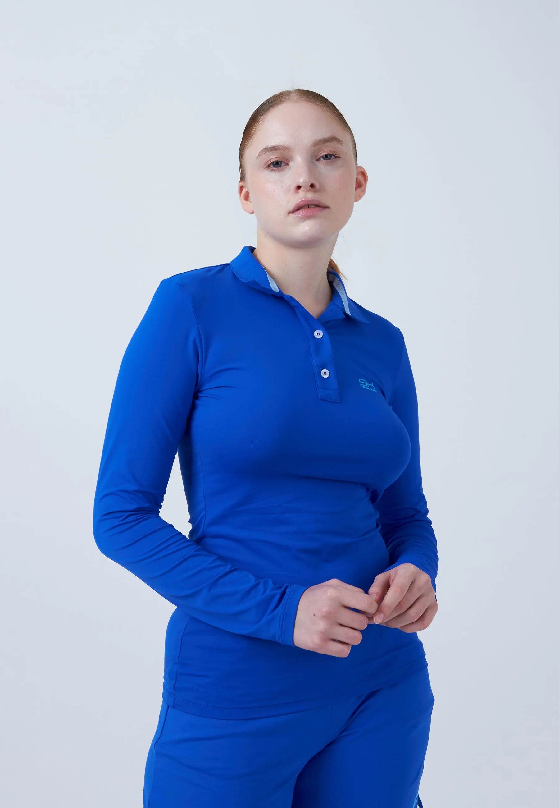 Women Tennis Longsleeve Polo Shirt, cobalt blue