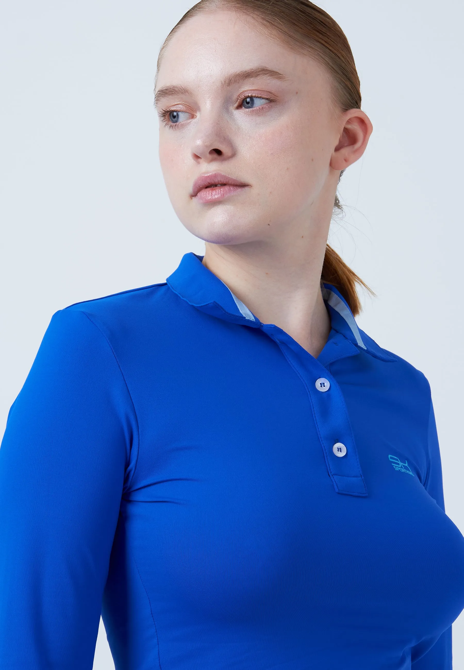 Women Tennis Longsleeve Polo Shirt, cobalt blue