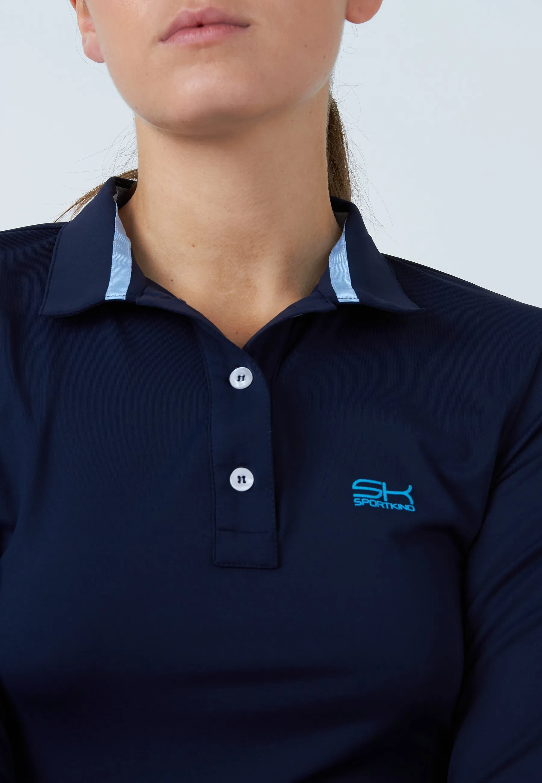 Women Tennis Longsleeve Polo Shirt, navy blue