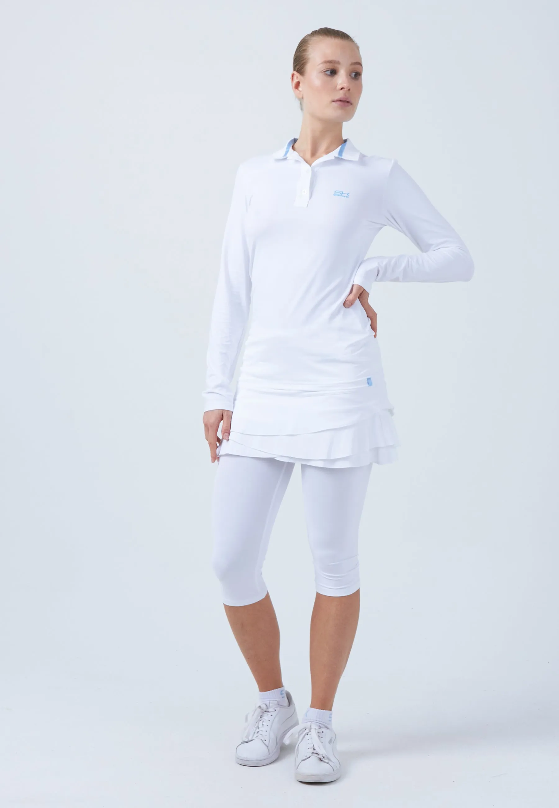 Women Tennis Longsleeve Polo Shirt, white