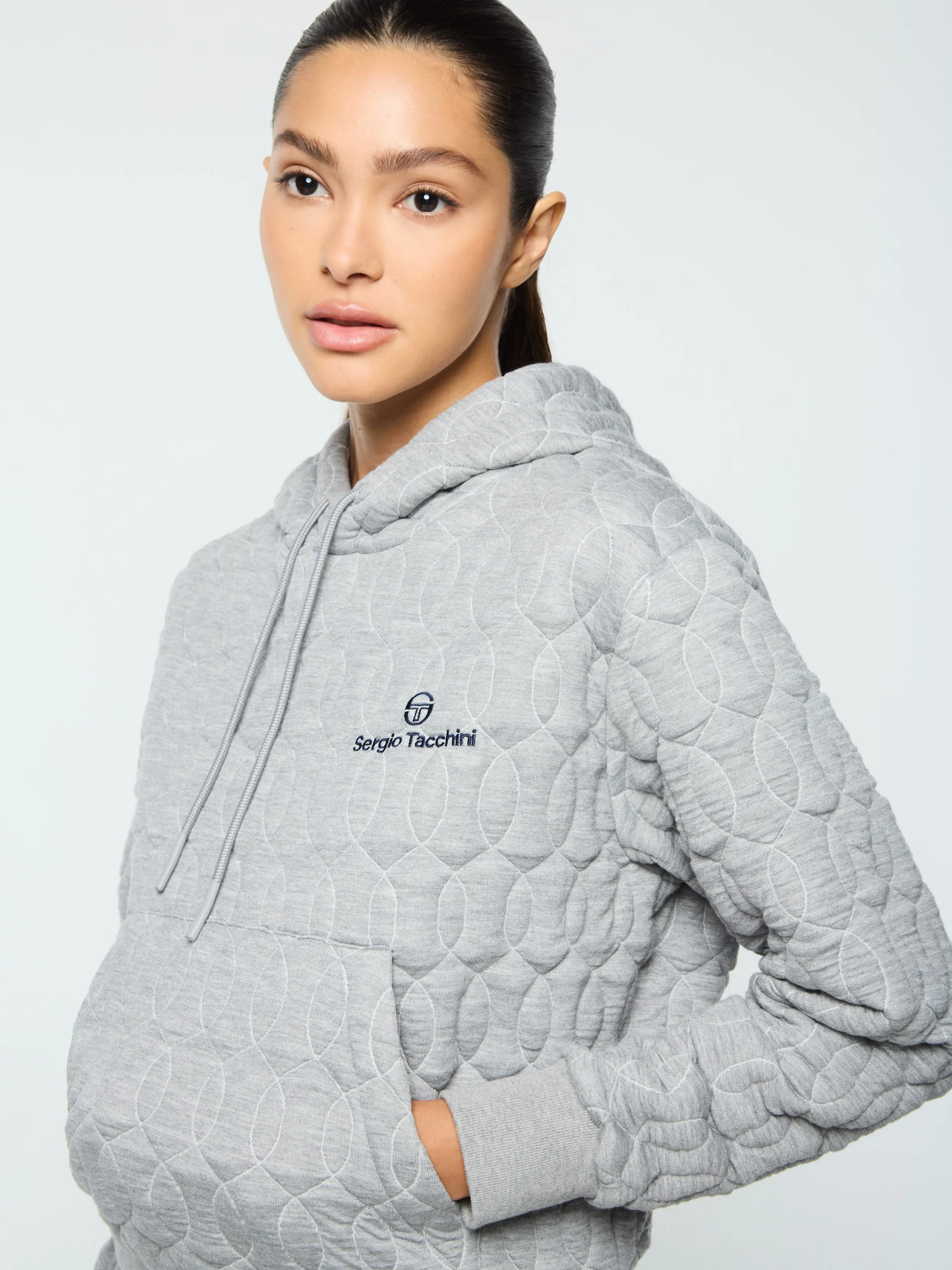 Women's Aversa Quilted Hoodie- Heather Grey