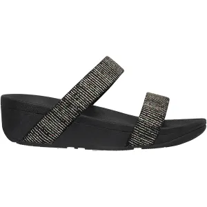 Women's Fit Flop Lottie Glitter Stripe Slide Black Fabric