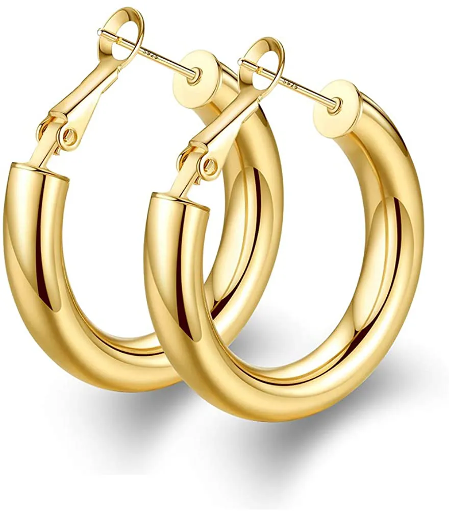 Women's Hollow Thick Hoop Earrings 14K White Gold Plated