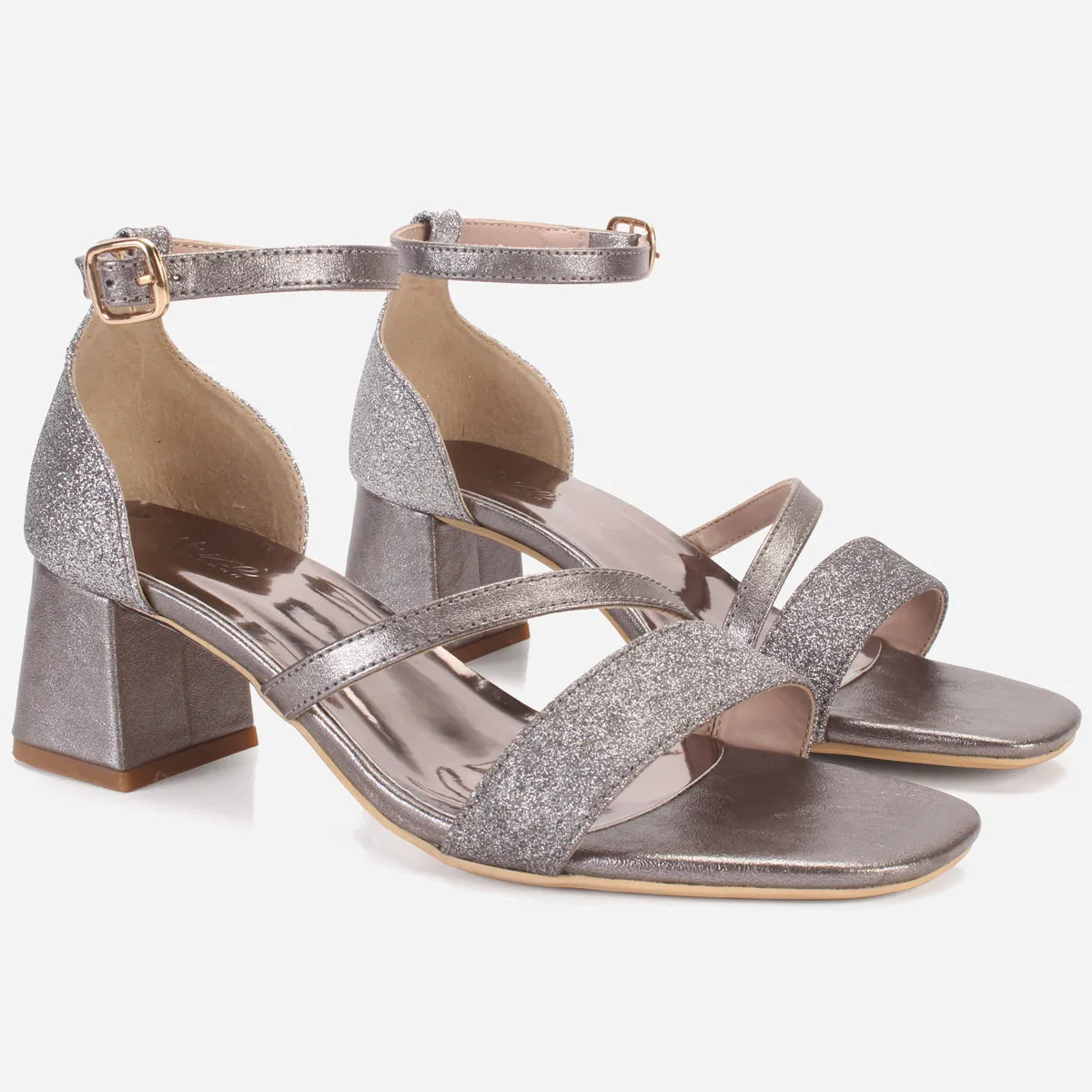 Womens "KAPUA" Shimmery Block Heel Sandals