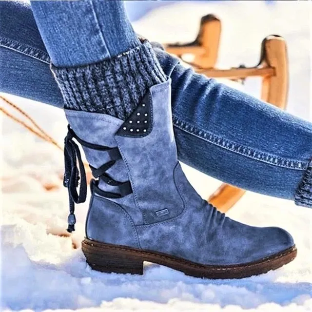 Women's Stylish Snow Flat Heel Knitting Patchwork Boots