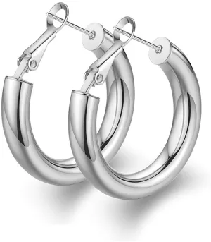 wowshow Thick Hoop Earrings Howllow 14K Gold Plated Gold Hoops for Women